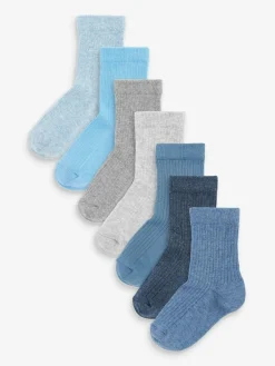 Sale Next Cotton Rich Fine Rib Socks 7 Pack Blue/Navy