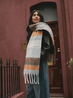 Clearance Next Heavyweight Brushed Blanket Scarf Blue/Orange