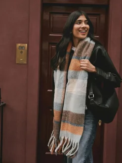 Clearance Next Heavyweight Brushed Blanket Scarf Blue/Orange