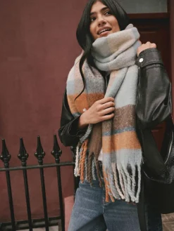 Clearance Next Heavyweight Brushed Blanket Scarf Blue/Orange