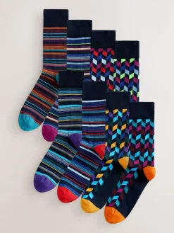 Online Next Blue/Orange Pattern Socks 8 Pack