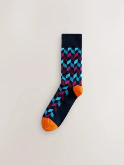 Online Next Blue/Orange Pattern Socks 8 Pack