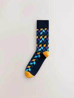 Online Next Blue/Orange Pattern Socks 8 Pack