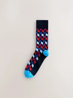 Online Next Blue/Orange Pattern Socks 8 Pack
