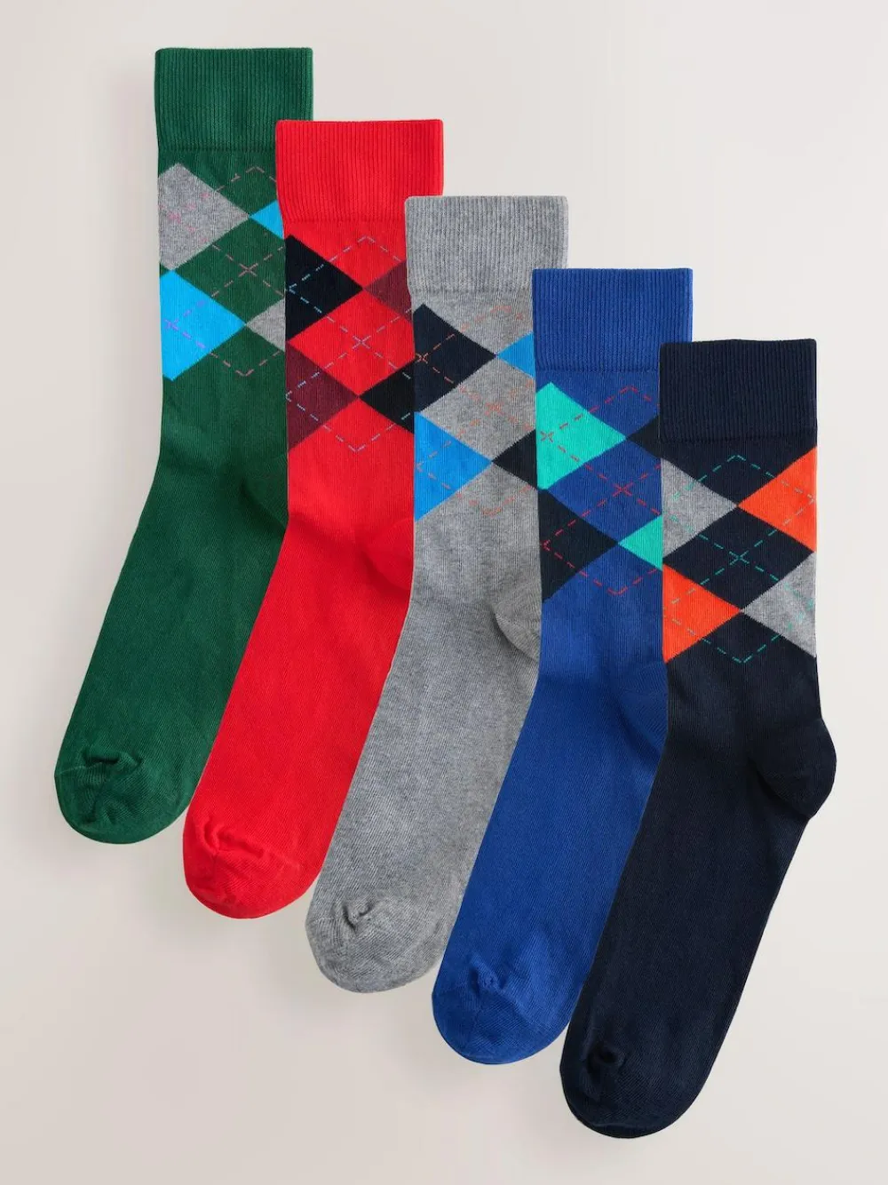New Next Blue/Orange/Green Argyle Stripe Pattern Socks 5 Pack