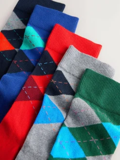 New Next Blue/Orange/Green Argyle Stripe Pattern Socks 5 Pack