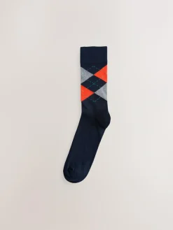 New Next Blue/Orange/Green Argyle Stripe Pattern Socks 5 Pack