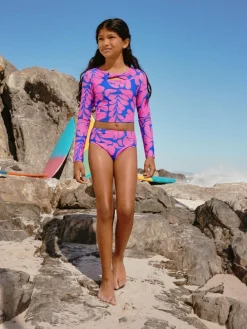 Next Blue/Pink Floral Print Long Sleeved Bikini (3-16yrs)^ Swimwear