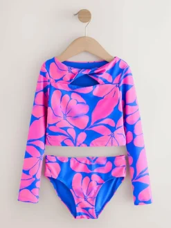 Next Blue/Pink Floral Print Long Sleeved Bikini (3-16yrs)^ Swimwear