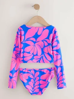 Next Blue/Pink Floral Print Long Sleeved Bikini (3-16yrs)^ Swimwear