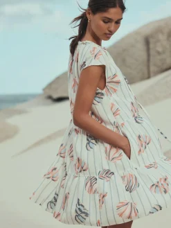 Next V-Neck Tiered Mini Dress with Linen^Women Dresses