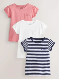 Clearance Next Blue/Pink/White Daisy Trim T-Shirts 3 Pack (1.5-16yrs)
