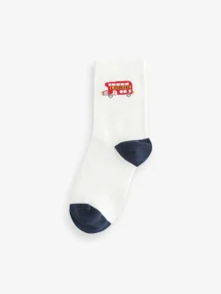 Next Blue/Red London Bus Character Cotton Rich Socks 5 Pack^BOY Socks