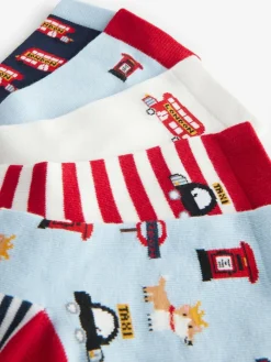 Next Blue/Red London Bus Character Cotton Rich Socks 5 Pack^BOY Socks