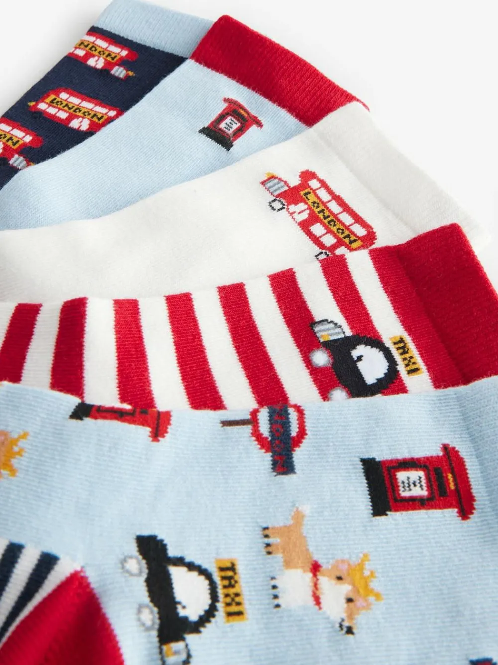 Next Blue/Red London Bus Character Cotton Rich Socks 5 Pack^BOY Socks