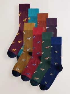 Clearance Next Blue/Red Safari Animals Fun Pattern Socks 8 Pack