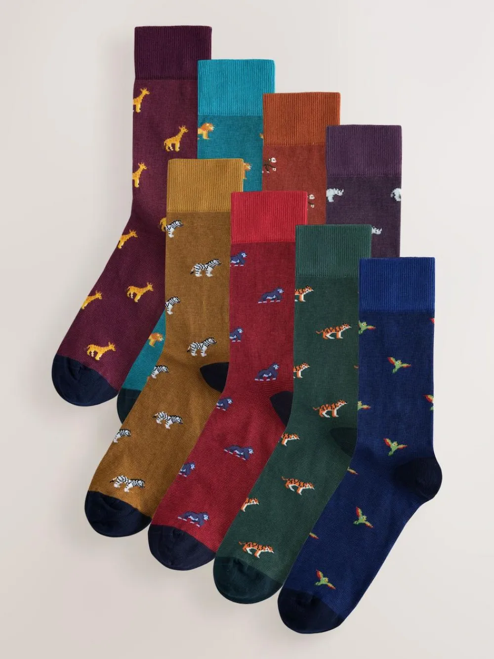 Clearance Next Blue/Red Safari Animals Fun Pattern Socks 8 Pack