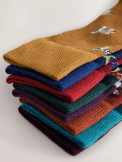 Clearance Next Blue/Red Safari Animals Fun Pattern Socks 8 Pack