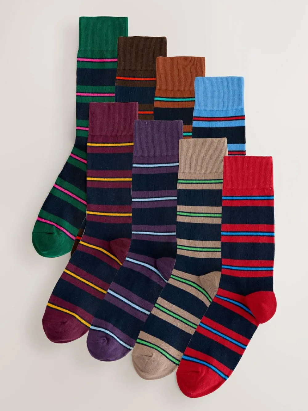 Next Blue/Red/Brown Striped Pattern Socks 8 Pack^ Socks|Socks