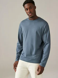 Sale Next Regular Fit Regular Fit Long Sleeve 100% Cotton T-Shirts 5 Pack Blues/Grey/Neutrals