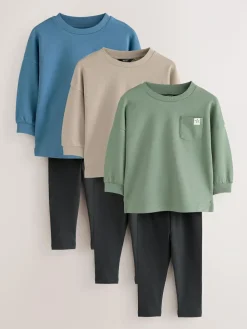 Hot Next Blue/Stone/Green Long Sleeve Top and Leggings Set 3 Pack (3mths-7yrs)