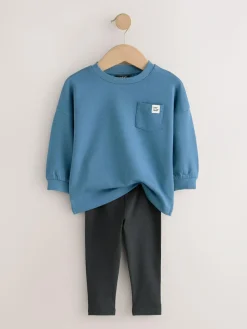 Hot Next Blue/Stone/Green Long Sleeve Top and Leggings Set 3 Pack (3mths-7yrs)