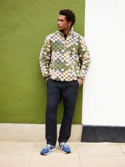 Best Next Zip Neck Printed Fleece Blue/Tan Checkerboard