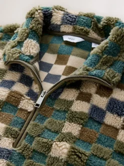 Best Next Zip Neck Printed Fleece Blue/Tan Checkerboard