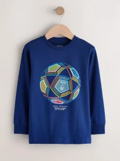 Next Blue/Teal/Black Football Relaxed Fit Graphic Print Long Sleeve T-Shirts 3 Pack (3-16yrs)^BOY Tops|T-Shirts