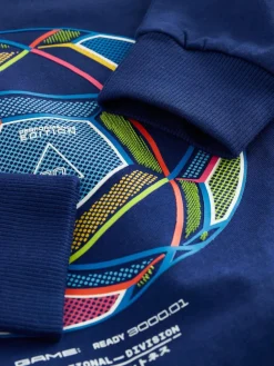 Next Blue/Teal/Black Football Relaxed Fit Graphic Print Long Sleeve T-Shirts 3 Pack (3-16yrs)^BOY Tops|T-Shirts