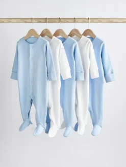 Next Blue/White 5 Pack Baby Sleepsuits (0-2yrs)^BOY Nightwear|Nightwear
