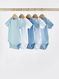 Sale Next Blue/White 5 Pack Plain Baby Bodysuits