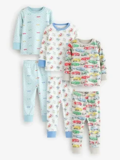 Hot Next Blue/White Cars Snuggle Pyjamas 3 Pack