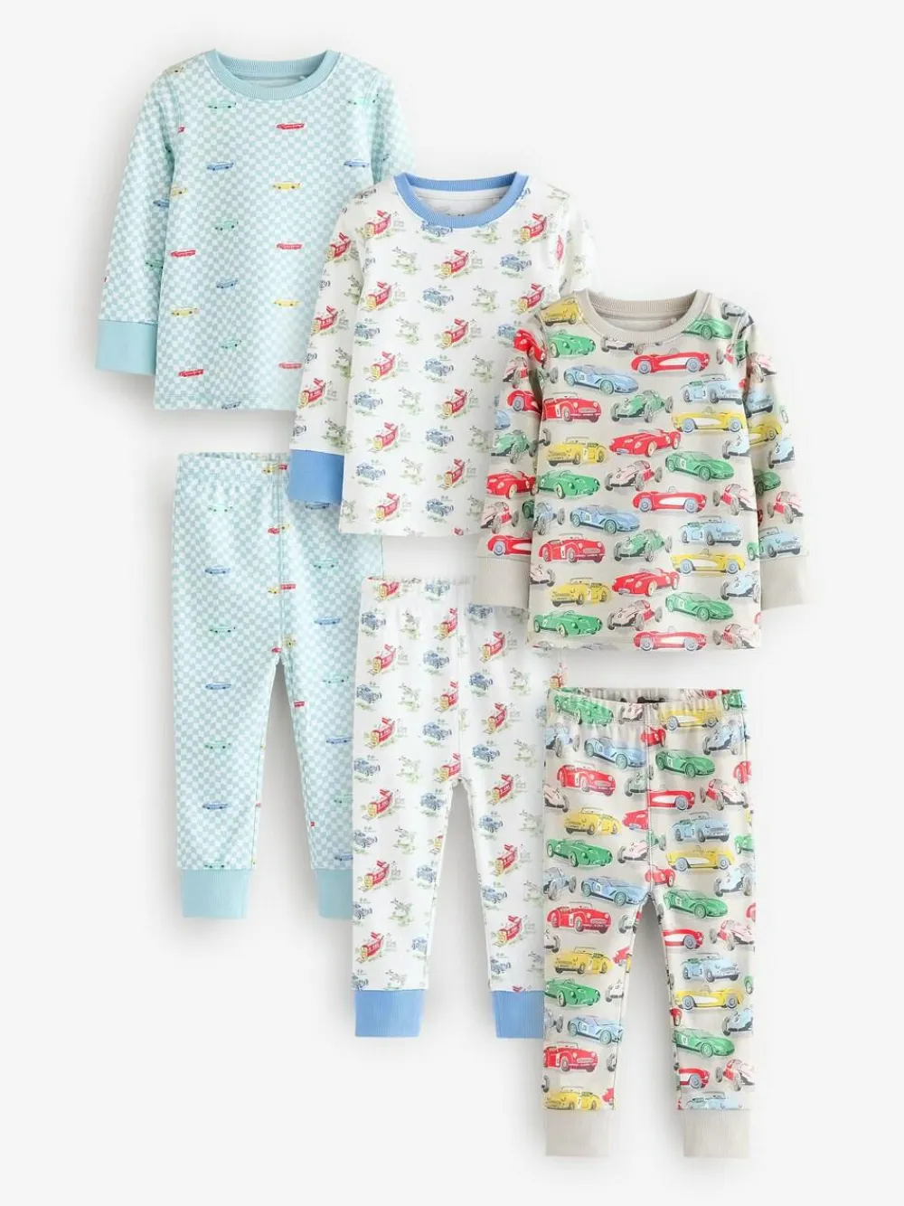 Hot Next Blue/White Cars Snuggle Pyjamas 3 Pack
