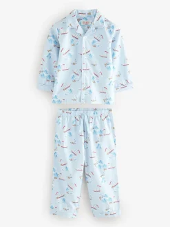 Next Blue/White Cath Kidston Boat Single Button Through 100% Cotton Pyjamas Set