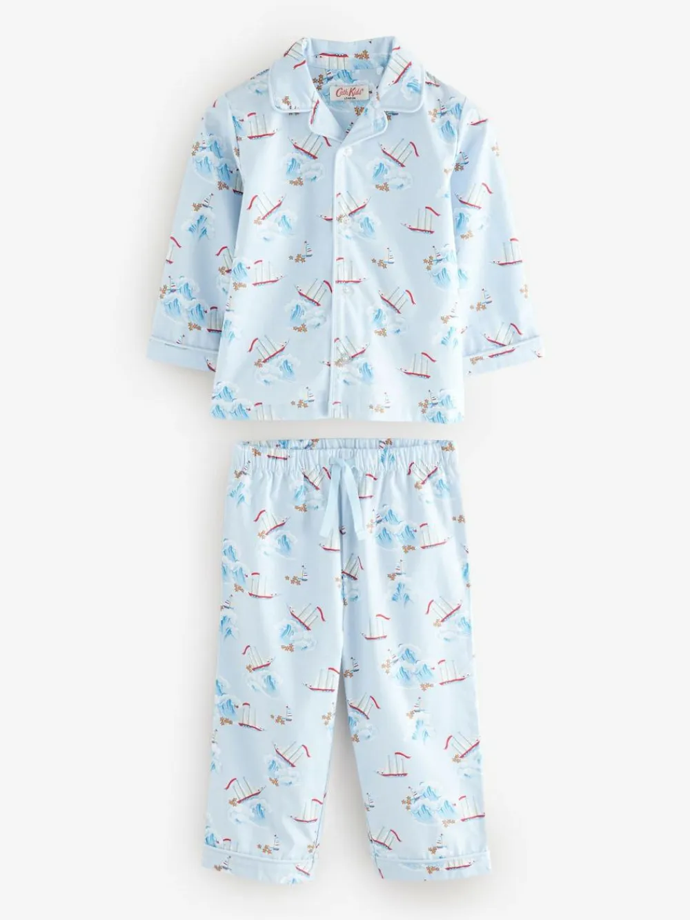 Next Blue/White Cath Kidston Boat Single Button Through 100% Cotton Pyjamas Set