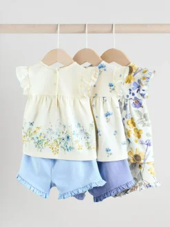 Next Blue/White Floral Baby Frill T-Shirt and Shorts Set 6 Piece (0mths-2yrs)^ Shorts|Tops