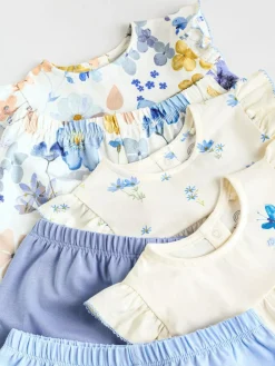 Next Blue/White Floral Baby Frill T-Shirt and Shorts Set 6 Piece (0mths-2yrs)^ Shorts|Tops