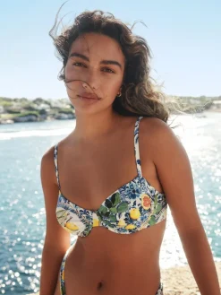 Online Next Non Padded Wired Bikini Top Blue/White Sardine Print