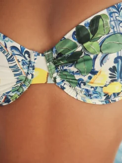 Online Next Non Padded Wired Bikini Top Blue/White Sardine Print