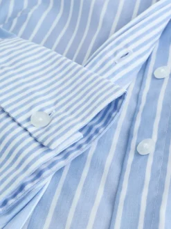 Next Blue/White Stripe Fitted Stretch Essential Long Sleeve Shirt^Women Blouses & Shirts