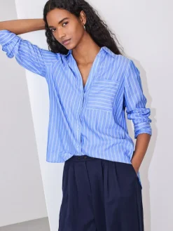 Hot Next Soft Relaxed Long Sleeve Shirt Blue/White Stripe