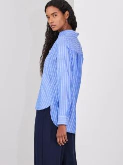 Hot Next Soft Relaxed Long Sleeve Shirt Blue/White Stripe