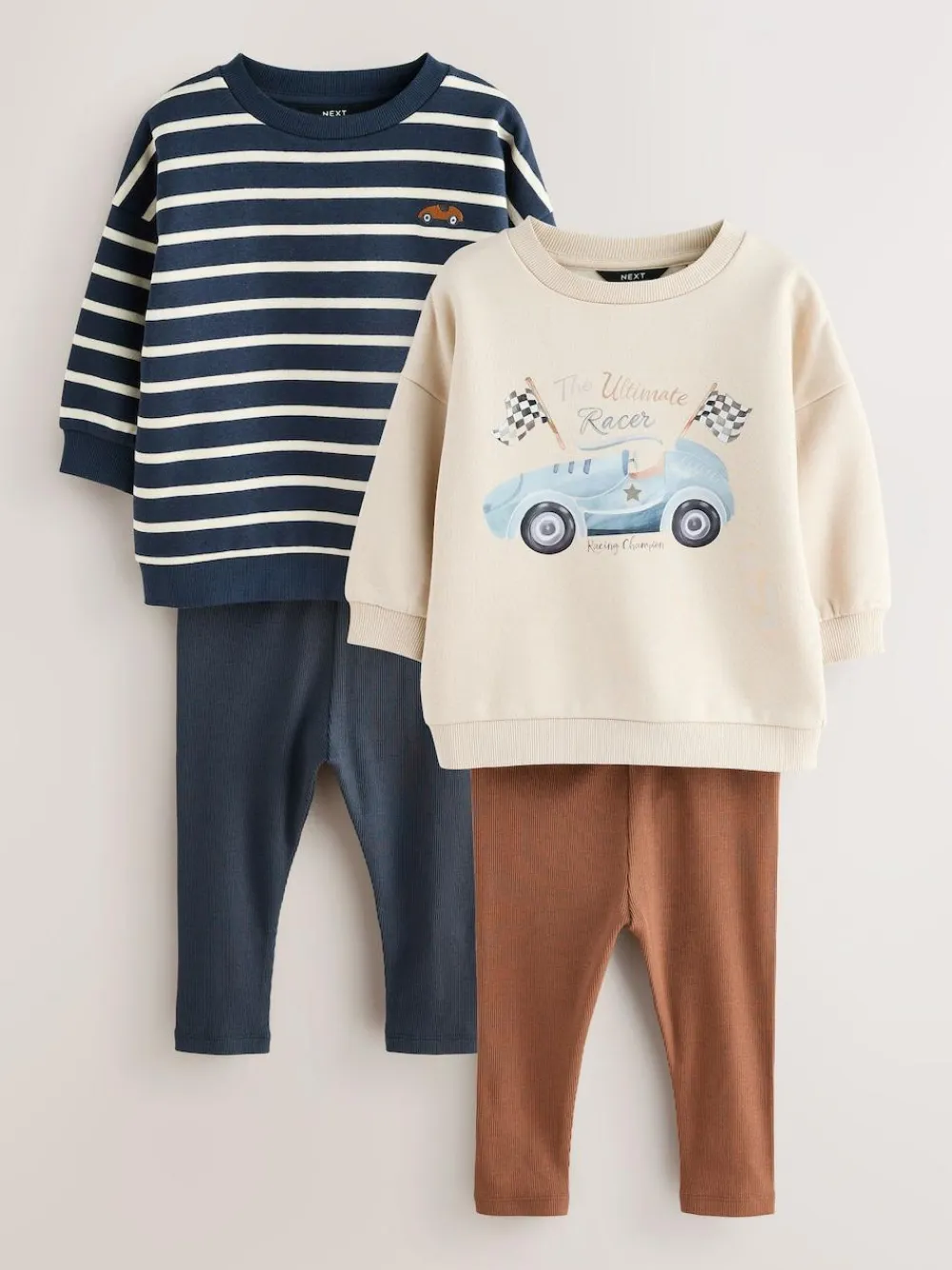 Discount Next Blue/White Stripe/Car Sweatshirts and Leggings Set 2 Pack (3mths-7yrs)