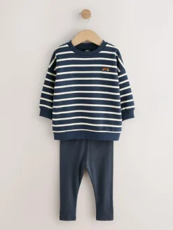 Discount Next Blue/White Stripe/Car Sweatshirts and Leggings Set 2 Pack (3mths-7yrs)