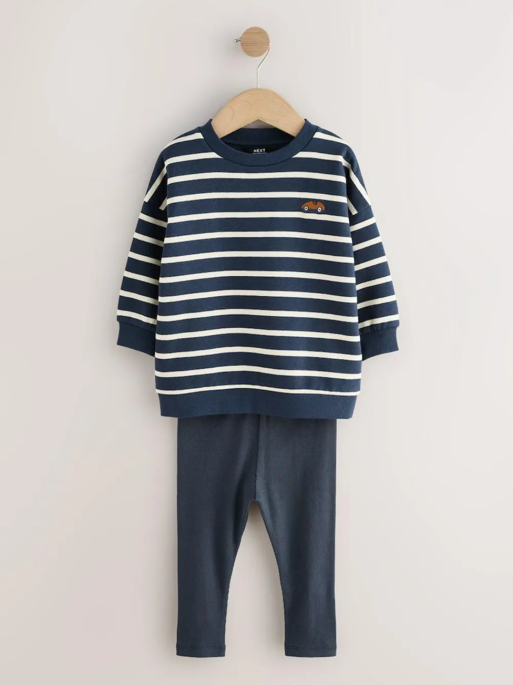 Discount Next Blue/White Stripe/Car Sweatshirts and Leggings Set 2 Pack (3mths-7yrs)