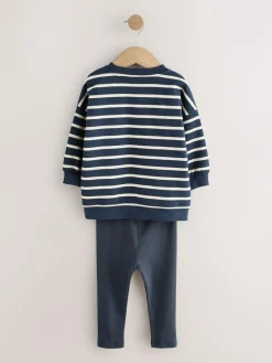 Discount Next Blue/White Stripe/Car Sweatshirts and Leggings Set 2 Pack (3mths-7yrs)