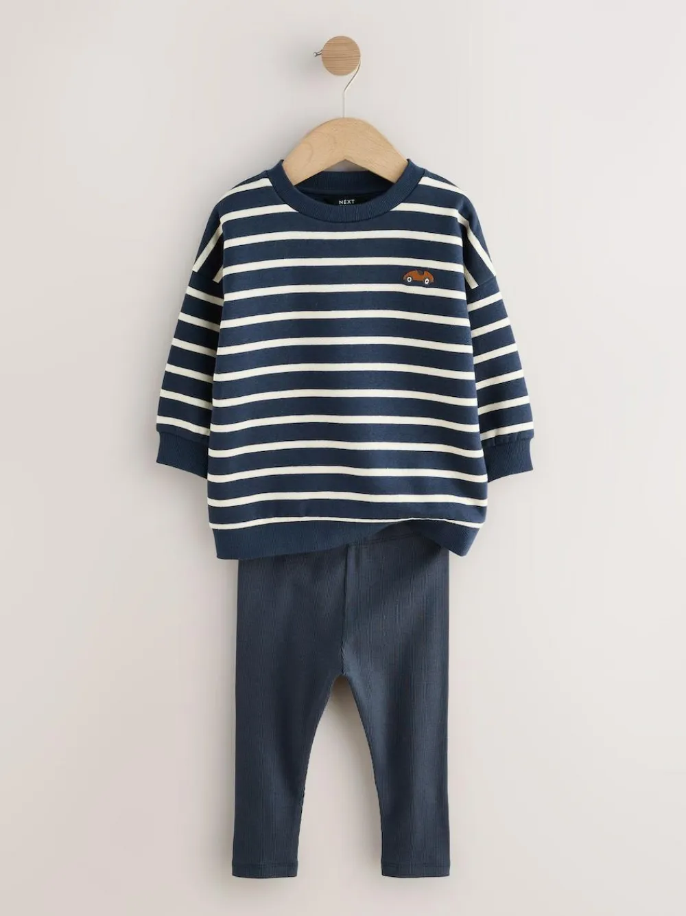 Discount Next Blue/White Stripe/Car Sweatshirts and Leggings Set 2 Pack (3mths-7yrs)