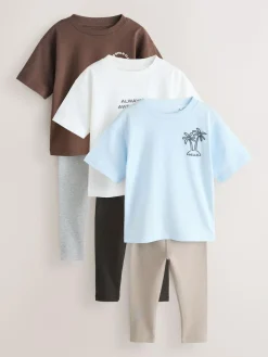 Next Blue/White/Brown Short Sleeve Top and Leggings Set 3 Pack (3mths-7yrs)^BOY Tops|Sets & Co-Ords