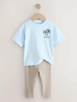 Next Blue/White/Brown Short Sleeve Top and Leggings Set 3 Pack (3mths-7yrs)^BOY Tops|Sets & Co-Ords